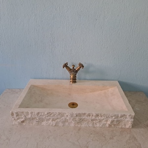 Handcrafted Travertine Marble Sink: Bathroom or Powder Room Decor