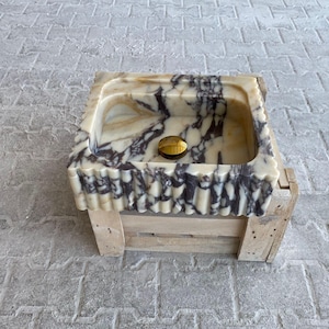 Calacatta Viola Marble Sink, Wall Mounted Sink, Powder Room Sink, Custom Marble Sink, Vanity Top Sink, Small Marble Sink