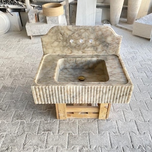 Calacatta Gold Marble Sink, Marble Washbasin, Wall Mount Marble Sink, Powder Room Marble Sink, Vanity Top, Hand Carved Marble Bathroom Sink