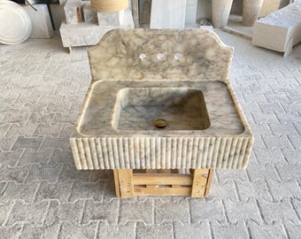 Hand Carved Calacatta Marble Sink: Wall Mount Vanity