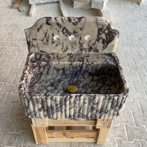 Calacatta Viola Marble Sink: Hand-Carved Ribbed Wall Mount