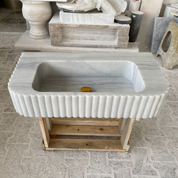 White Marble Sink, Open Vein Sink, Special Order Marble Sink, Hand Carved Sink, Powder Sink