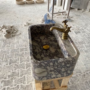 Calacatta Viola Marble Sink: Wall Mounted Vanity Top (16&quot;x24&quot;x 8&quot;)