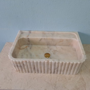 Hand Carved Calacatta Viola Marble Sink: Wall Mounted Vanity