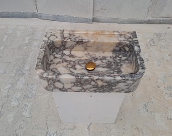 Hand Carved Calacatta Viola Marble Wall Mount Sink
