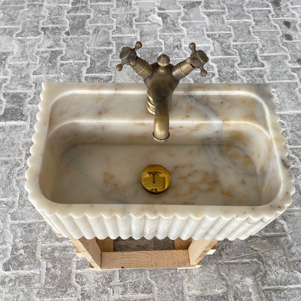 Elegant Bathroom Sink, Wall Mount Marble Sink , Powder Room Sink ,Top Natural Stone, Calacatta Marble Sink, Special Vanity