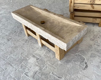 Handmade Beige Travertine Sink: Vein Cut Stone Vessel