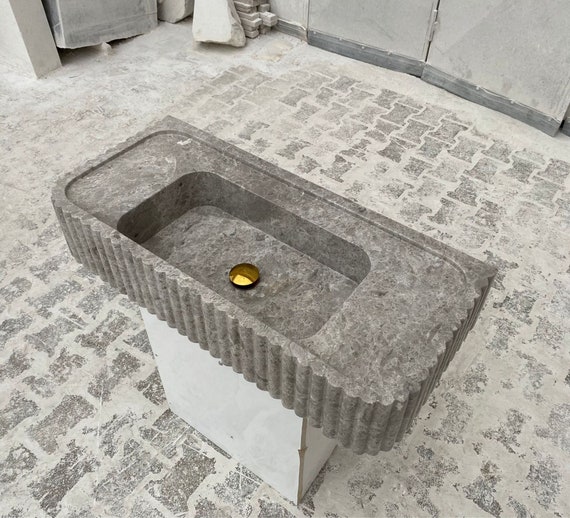 Gray Marble Bathroom Sink: Calacatta Viola, Wall Mounted (16”x30”x7”)