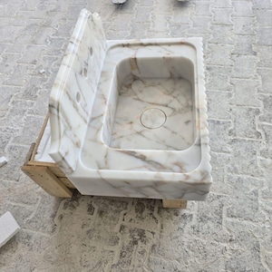 Calacatta Gold Marble Sink, Wall Mounted Marble Sink, Kitchen Tool Powder Room Marble Sink, Bathroom Wash Basin, Marble Sink