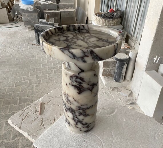Hand Carved Calacatta Viola Marble Coffee Table: Italy Model