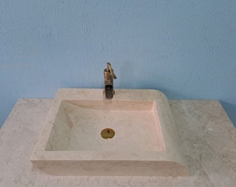 Handcrafted Travertine Marble Sink: Wall Mounted Bathroom Decor