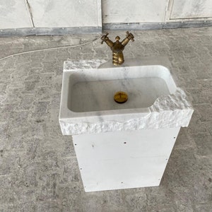 Sofort versandfertig!! Weißer Carrara Backsplash Marmor Waschbecken, Marmor Waschbecken, Badezimmer Marmor Waschbecken, Aufsatzwaschbecken, Wand Waschbecken