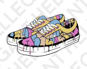 Graffiti Style Vans Sneaker Shoe with Drips Kolorowa grafika SVG - PNG - Pliki EPS dla naklejek, szablonów, obwodów, CnC, koszulek, nadruków,