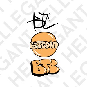 May include: A graphic design with the word "BE" in black and white, a yellow circle with the word "BITCOIN" in black and white, and the word "BE" in yellow and black.