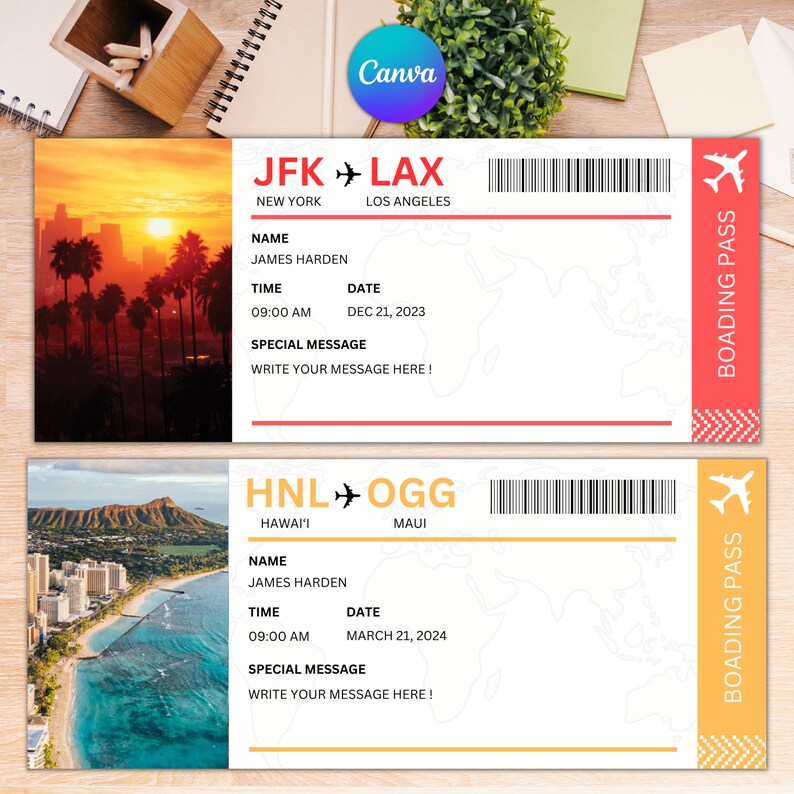 Plane Ticket Surprise Template, Printable Airline Ticket, Boarding Pass ...