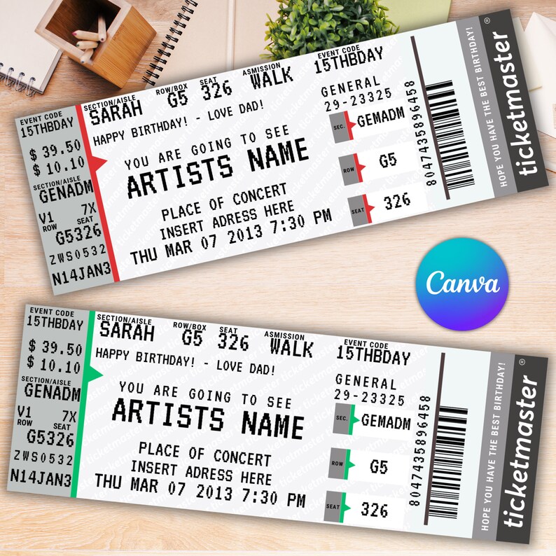 Editable Surprise Ticket, Concert Ticket Template, Surprise Ticket ...