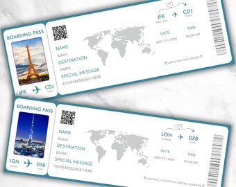 Editable Boarding Pass Template, Airline Ticket Canva, Printable Airplane Tickets, Custom Boarding Pass Canva Template, Boarding Pass Gift