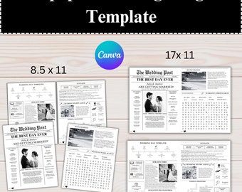 Newspaper Wedding Template, Editable Wedding Newspaper Program, Printable Wedding Infographic, Folded Wedding Day Program, Canva