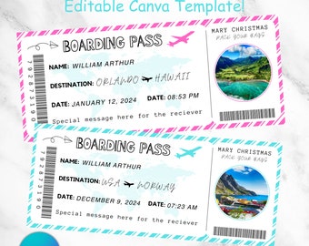 Boarding Pass Template, Canva Boarding Pass, Customizable Plane Tickets, Airplane Ticket Gift Card, Plane Ticket Canva Template,