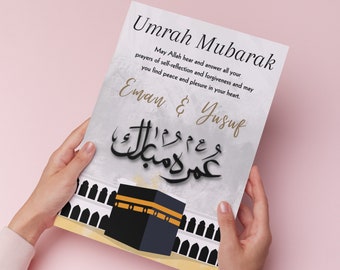 Personalized Umrah Mubarak Print | Umrah Gift | Digital Print | Islamic Poster | Eid Decoration | Canva Template | Muslim Gifts | Islam Gift