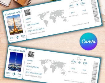 Editable Boarding Pass Template, Airline Ticket Canva, Printable Airplane Tickets, Custom Boarding Pass Canva Template, Boarding Pass Gift