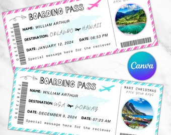Editable Boarding Pass Template, Canva Boarding Pass, Customizable Plane Tickets, Airplane Ticket Gift Card, Plane Ticket Canva Template,