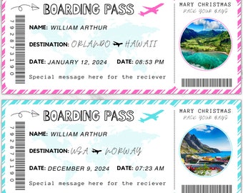 Gift Trip Plane ticket Template, Canva Boarding Pass, Customizable Plane Tickets, Airplane Ticket Gift Card, Plane Ticket Canva Template,