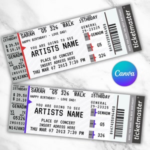 Editable Concert Ticket, Concert Ticket Template, Surprise Ticket, Birthday Gift, Printable Stub, Custom Event Ticket, Gift for her image 1