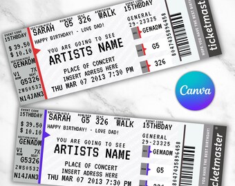 Editable Concert Ticket, Concert Ticket Template, Surprise Ticket, Birthday Gift, Printable Stub, Custom Event Ticket, Gift for her