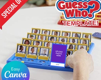 Plantilla editable Guess Who / Plantilla de juego Guess Who personalizada imprimible / Plantilla Canva Guess Who / Tarjetas de juegos de fiesta Guess Who / Guess who