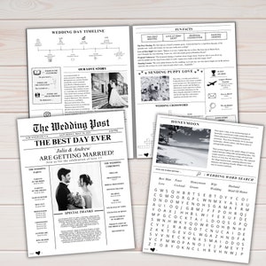 Newspaper format Wedding Template, Editable Wedding Newspaper Program, Printable Wedding Infographic, Folded Wedding Day Program, Canva