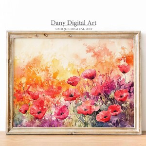 Aquarell wilde Mohnblumen Kunstdruck, lebendige Blumenwandkunst, abstrakte Naturdekor, Boho Blumenkunstwerk, druckbare digitaler Download