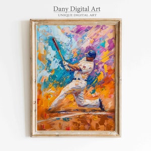Baseball-Teig-Druck, abstrakte Sportler-bunte Wandkunst, druckbarer digitaler Download