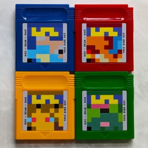 ピクセル ミニマリスト 交換用ゲームボーイ カートリッジ ラベル | ポケモン Gen 1 | 赤 青 黄 緑 | オプションでカートリッジ シェルも付属