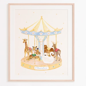 Anpassbares Vintage- und weiches Baby-Karussell-Plakat, Kinderzimmer-Dekoration, Wandkunst, Geburtsgeschenk, Zirkusplakat Jahrmarkt