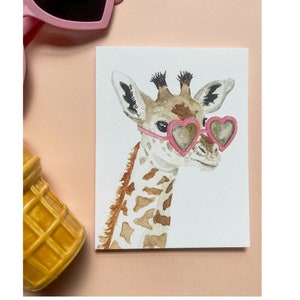 Carte girafe portant des lunettes en forme de coeurs - carte humoristique bonne humeur et soleil - réconfortant - humour