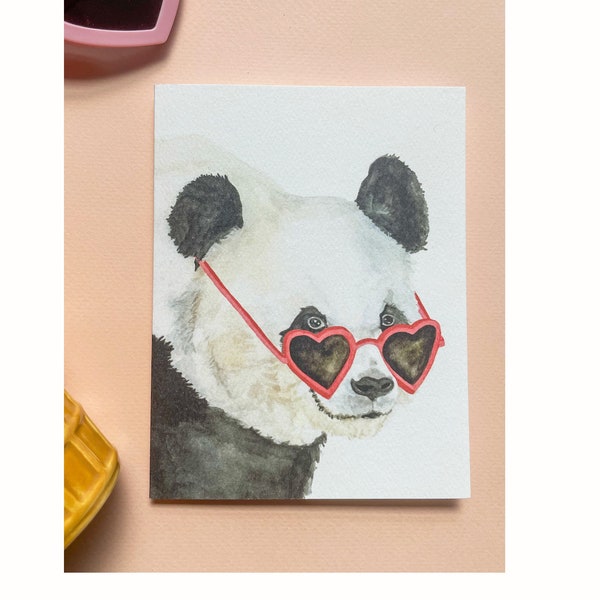 Carte Panda portant des lunettes coeurs - carte humoristique bonne humeur et soleil - réconfortant