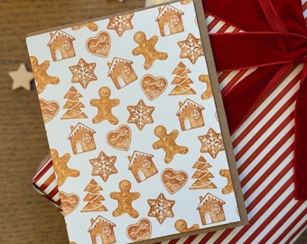 Tarjeta navideña de galletas de jengibre, tarjeta de felicitación, lindas galletas de jengibre, acuarela original, tarjeta de felicitación hecha a mano