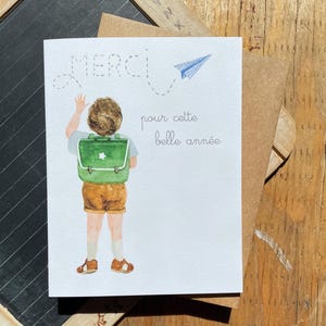 Carte merci maîtresse garçon, carte de remerciement maîtresse petit garçon, cadeau éducatrice, cadeau fin d’année scolaire, carte éducatrice