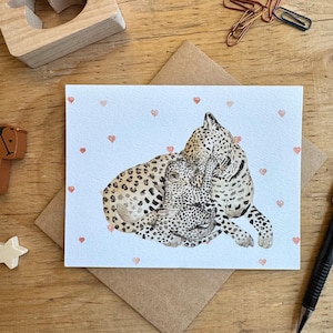 Leopard birth card for teacher, handmade Valentine's Day card, teacher gift - Leopard mom - Mother's Day tenderness