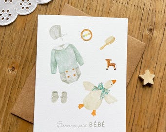 Willkommenskarte zur Geburt des Babys, Glückwunschkarte zur Geburt, Karte zur Geburtsausstattung des Babys, Karte zur Geburtsausstattung des Babys