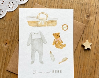 Willkommenskarte zur Geburt des Babys, Glückwunschkarte zur Geburt, Karte zur Geburtsausstattung des Babys, Karte zur Geburtsausstattung des Babys