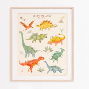 Affiche dinosaures aquarelle, affiche personnalisée éducative dinosaures, affiche éducative, décoration chambre enfant, cadeau de naissance