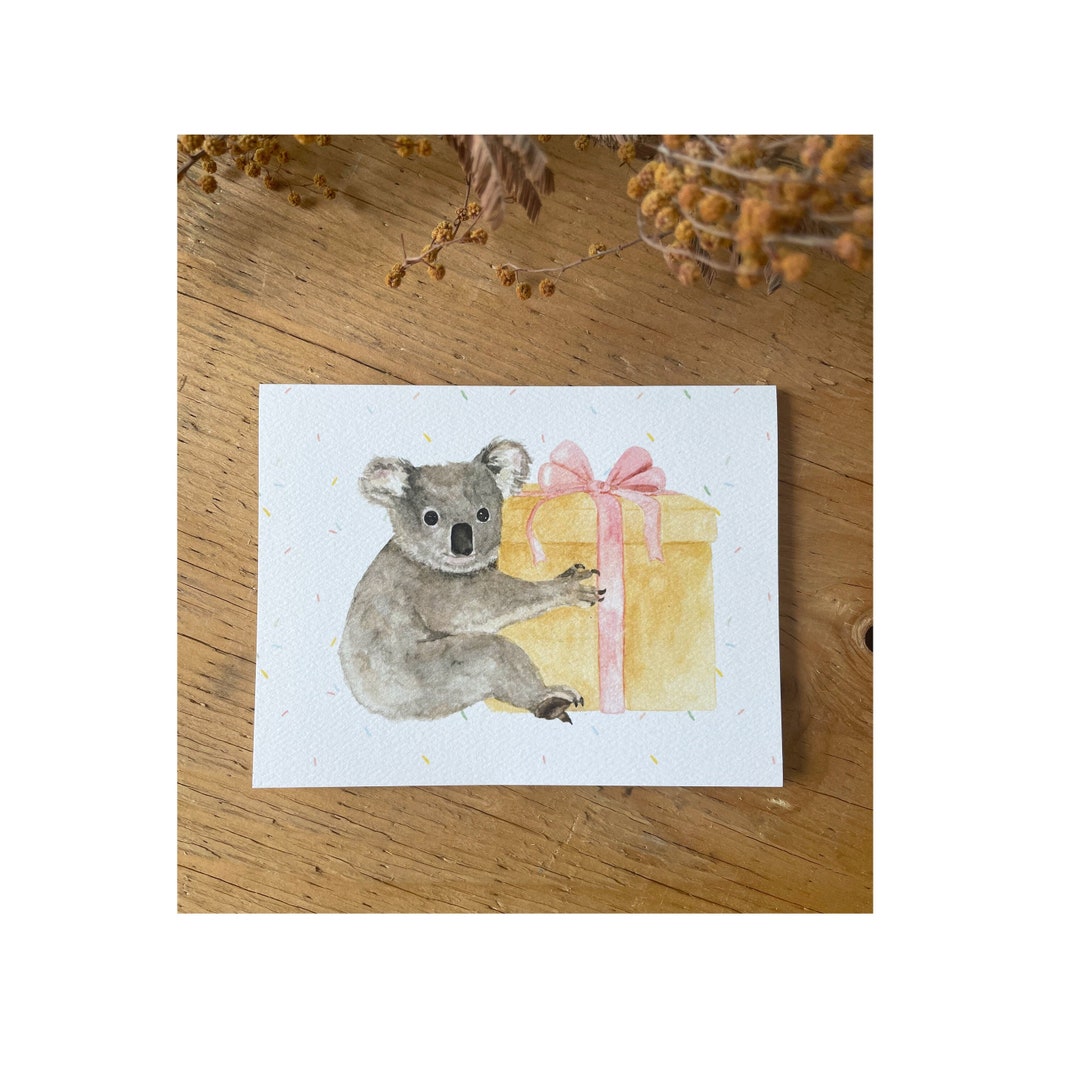 Koala Confetti Birthday Card, Party Card - Cute Koala Holding Onto a ...