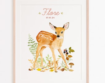 Forest animal name poster, personalized wall art, forest decoration for baby or child's room, personalized forest child name poster