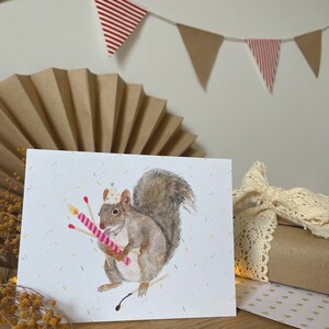 Squirrel Birthday Card, Party Card - Greeting Card - Happy Birthday - Watercolor Squirrel - Candle and Matches image 3