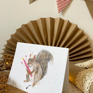 Squirrel Birthday Card, Party Card - Greeting Card - Happy Birthday - Watercolor Squirrel - Candle and Matches image 4