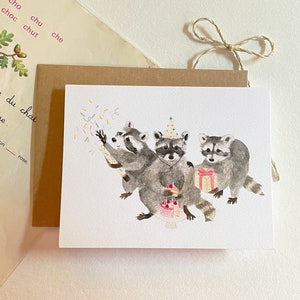 Birthday Card - Party Card - Greeting Card - Happy Birthday - Happy Birthday - 3 Cute Raccoons Confetti Gift