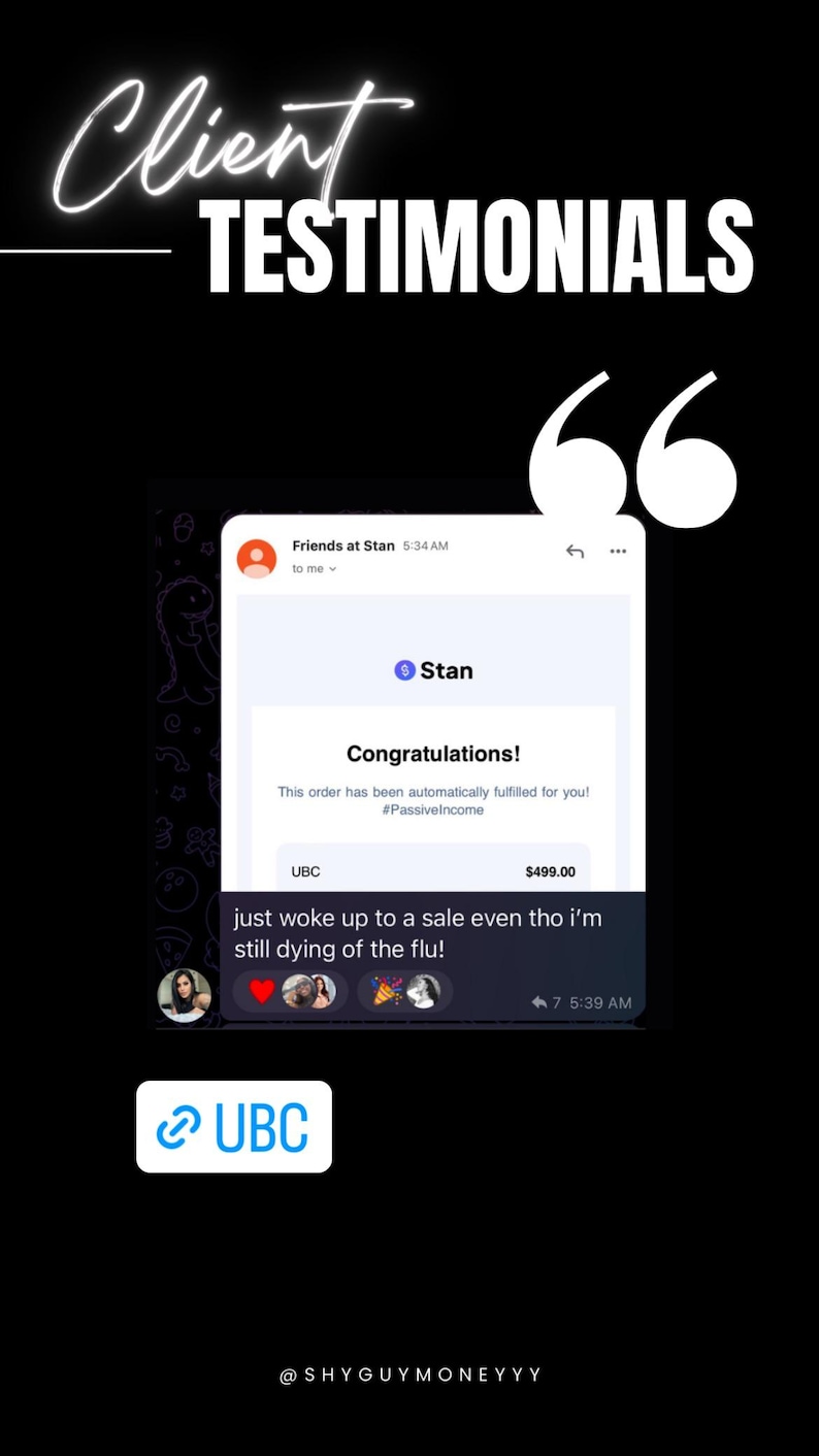 K&ouml;nnte beinhalten: Ein Screenshot eines Mobiltelefons, der eine Textnachricht von "Friends at Stan" mit der Nachricht "Herzlichen Gl&uuml;ckwunsch! Diese Bestellung wurde automatisch f&uuml;r Sie ausgef&uuml;hrt! #Passivelncome" und einem Preis von 499,00 $ zeigt. Die Textnachricht wird von einer Antwort des Empf&auml;ngers gefolgt, die lautet: "Ich bin gerade aufgewacht und habe einen Sale entdeckt, obwohl ich immer noch am Sterben bin!" mit einem roten Herzen, einem Pizza-Emoji und einem Partypopper-Emoji.