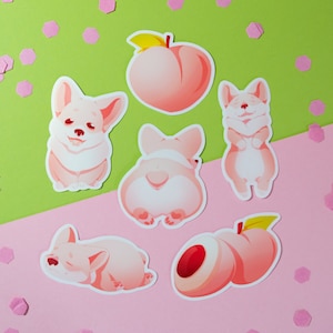 Cute Peach Corgi Vinyl Sticker Glossy Kawaii